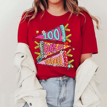 Retro 100 Days of School T Shirt Preppy 100 Days of School Shirt for Kids Girls Boys Women Men Classroom Celebration Tee