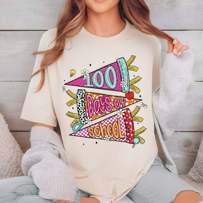 Retro 100 Days of School T Shirt Preppy 100 Days of School Shirt for Kids Girls Boys Women Men Classroom Celebration Tee