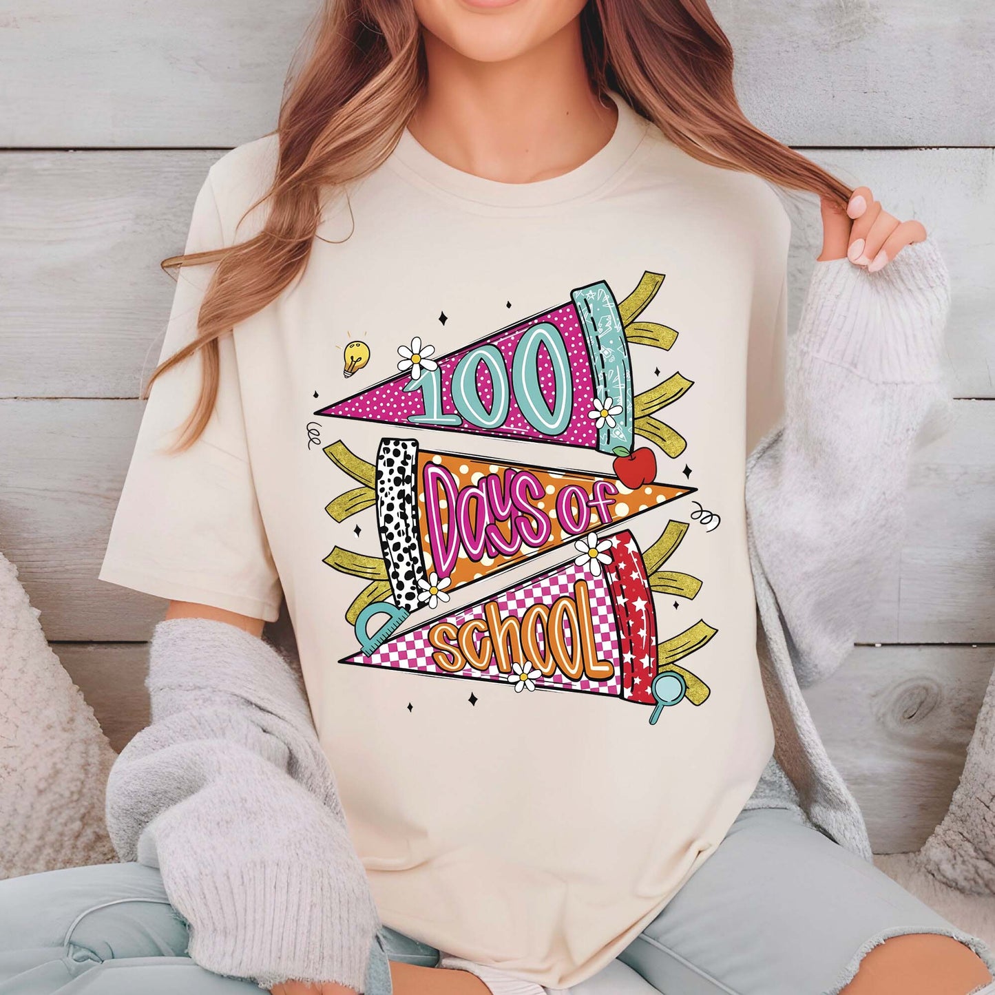 100 Days Of School Premade Gang Sheet Dtf Transfer Ready to Press Teacher Heat Transfer For Shirts, School Theme iron on Transfer Designs