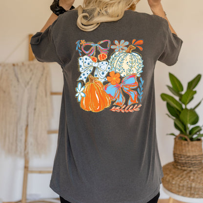Retro Floral Glitter Thanksgiving DTF Transfer  Ready to Press Heat Transfer for Shirts DIY Thanksgiving Floral Tee UV Sticker