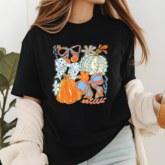 Retro Floral Glitter Thanksgiving DTF Transfer  Ready to Press Heat Transfer for Shirts DIY Thanksgiving Floral Tee UV Sticker