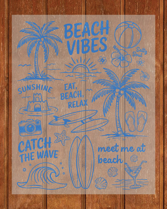Retro Summer Beach Doodles DTF Transfer