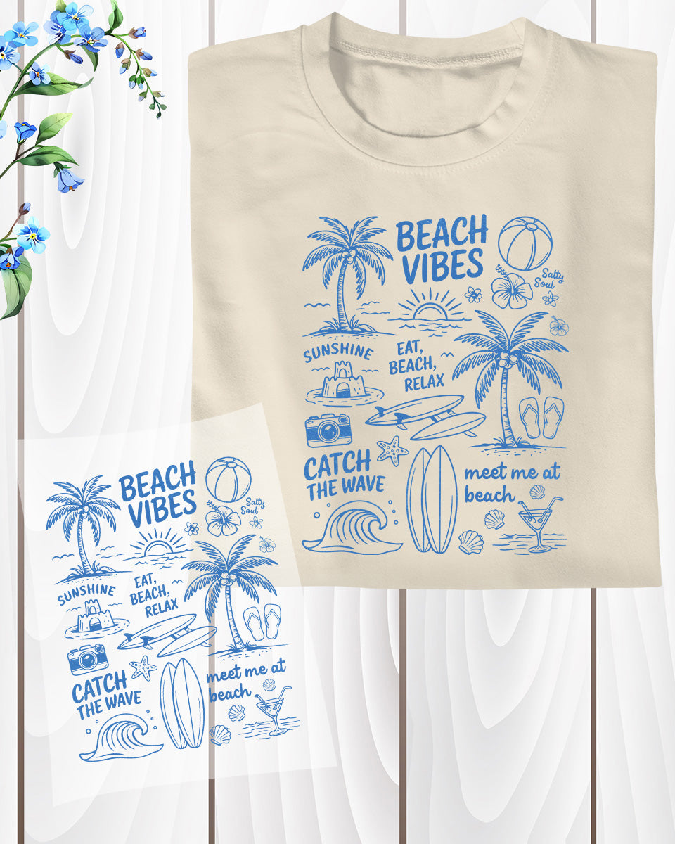 Retro Summer Beach Doodles DTF Transfer