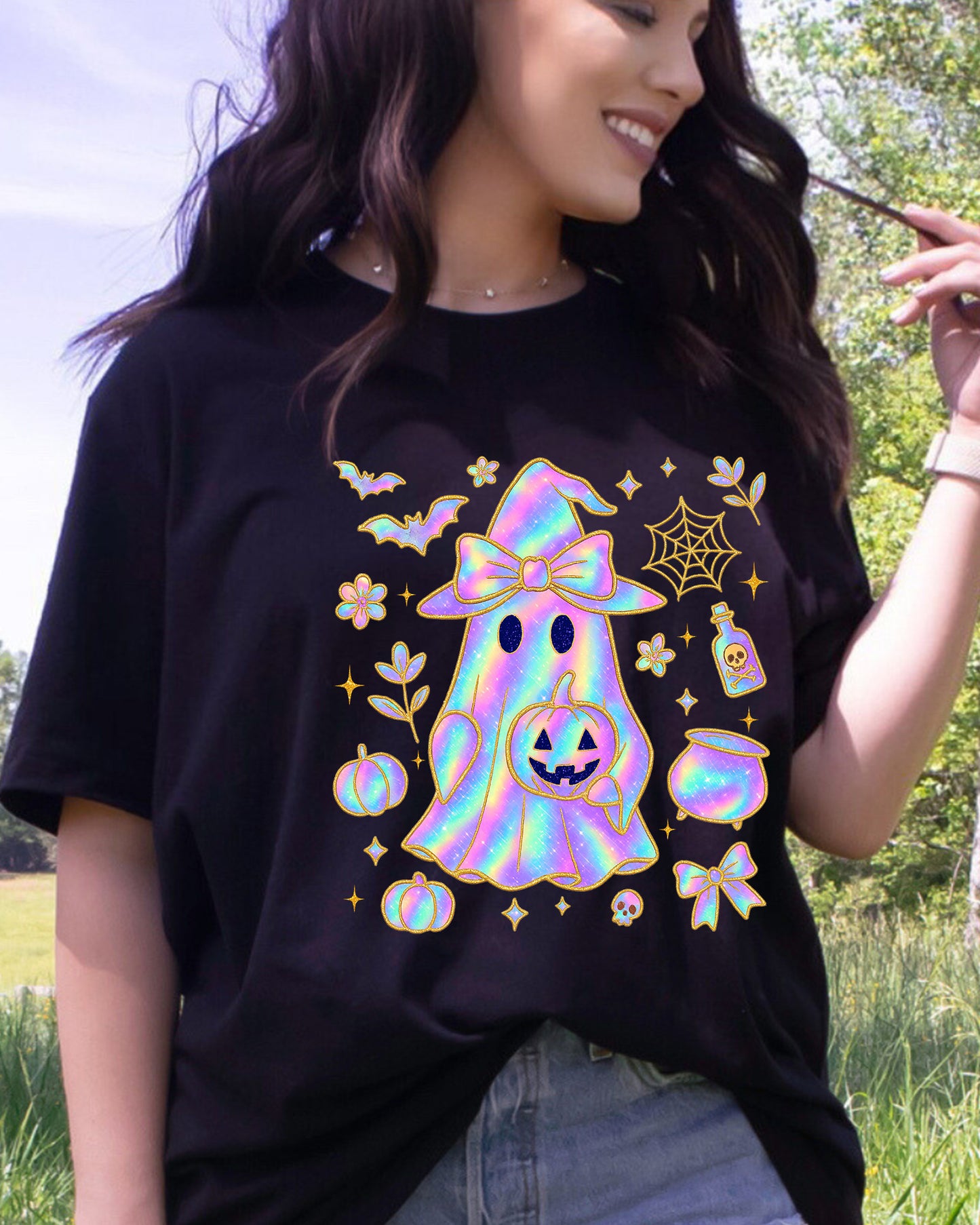 Iridescent  Shirt Halloween Ghost Tees