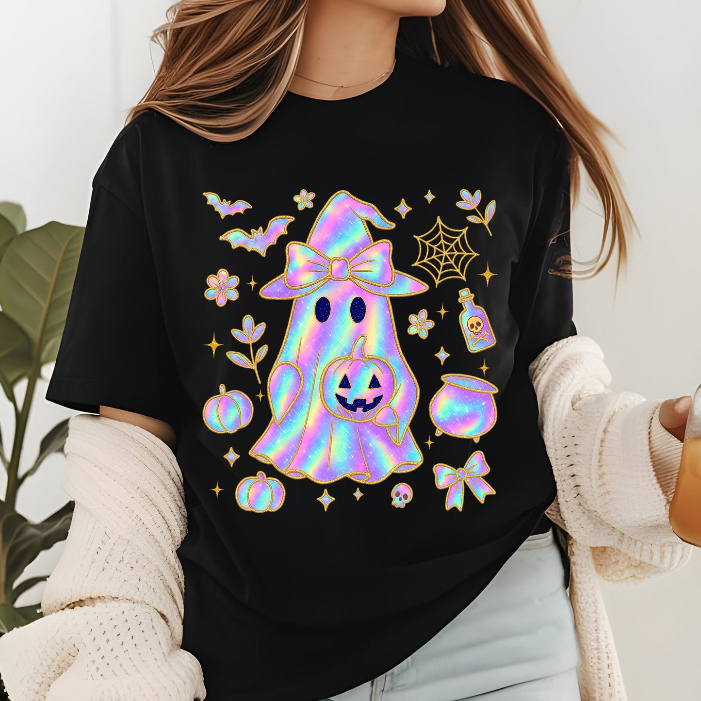 Iridescent  Shirt Halloween Ghost Tees