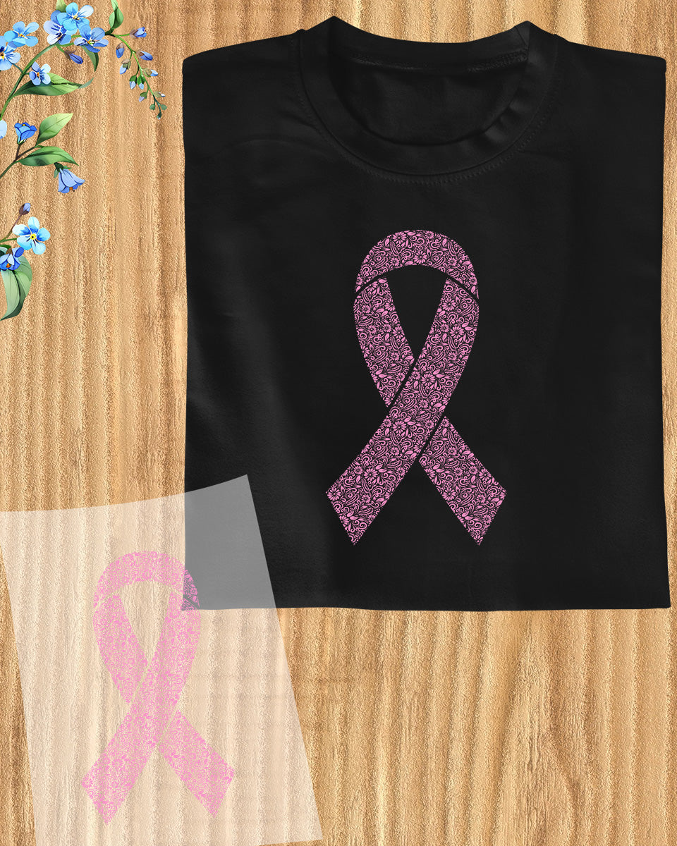 Floral Breast Cancer Ribbon DTF Transfer Film