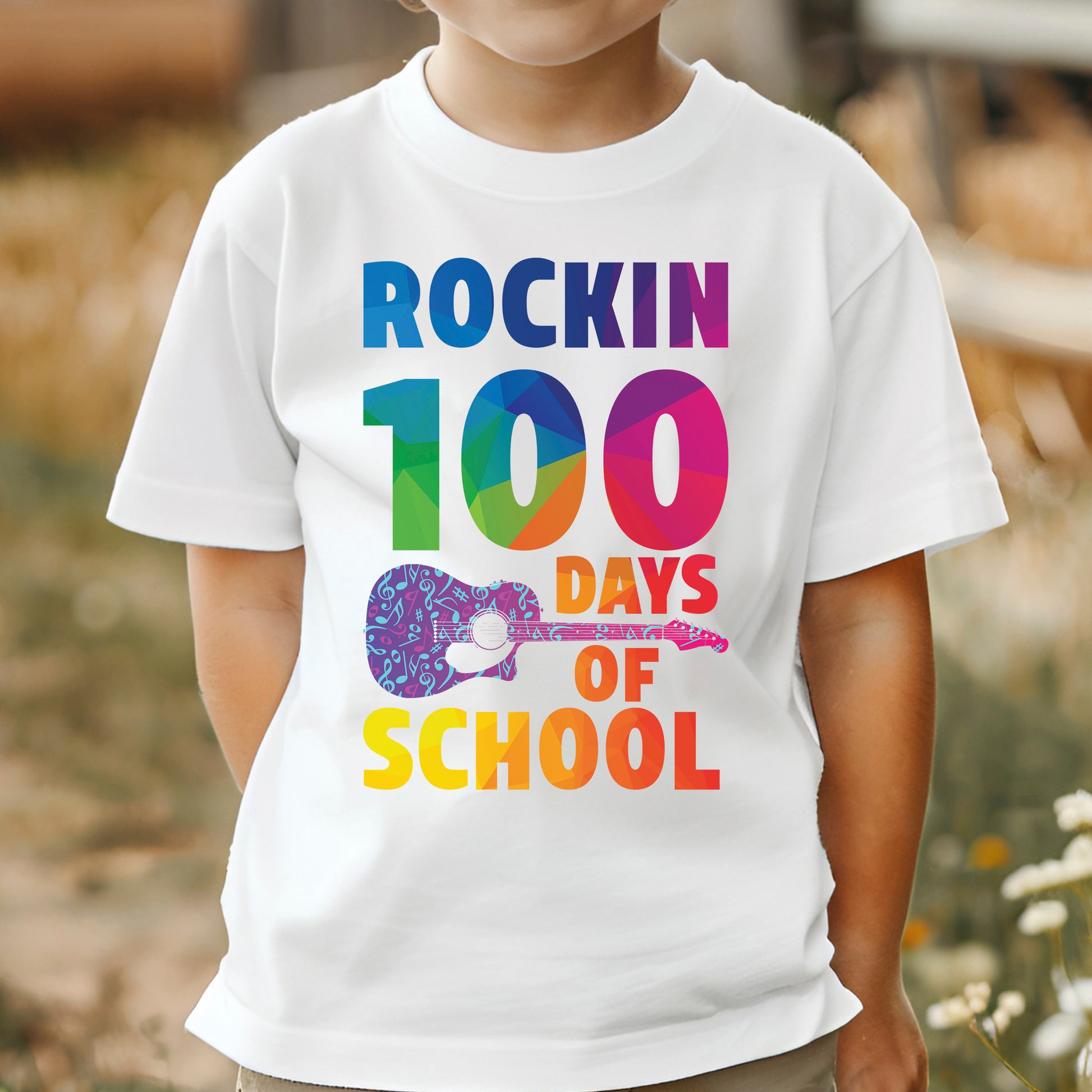 Rockin 100 Days of School Music Teacher DTF Transfer, Ready to Press Heat Transfer for Shirts, Fun 100 Days of School Teacher Design, UV Sticker