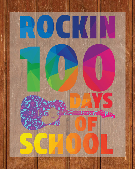 Rockin 100 Days of School Music Teacher DTF Transfer, Ready to Press Heat Transfer for Shirts, Fun 100 Days of School Teacher Design, UV Sticker