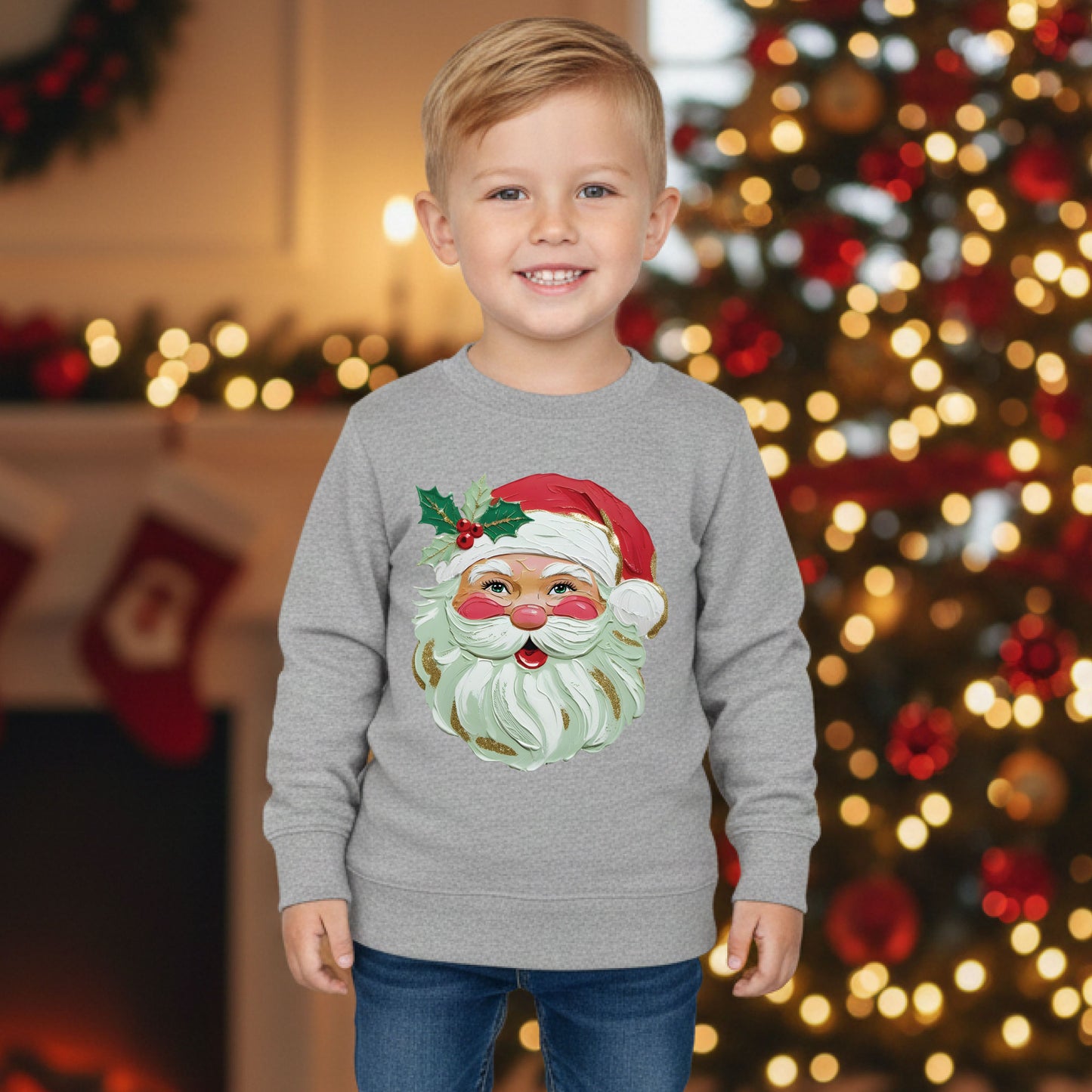 Kids Brushstroke Santa Christmas Sweatshirt Cute Holiday Shirt Toddler Santa Sweater Festive Kids Xmas Top Winter Pullover
