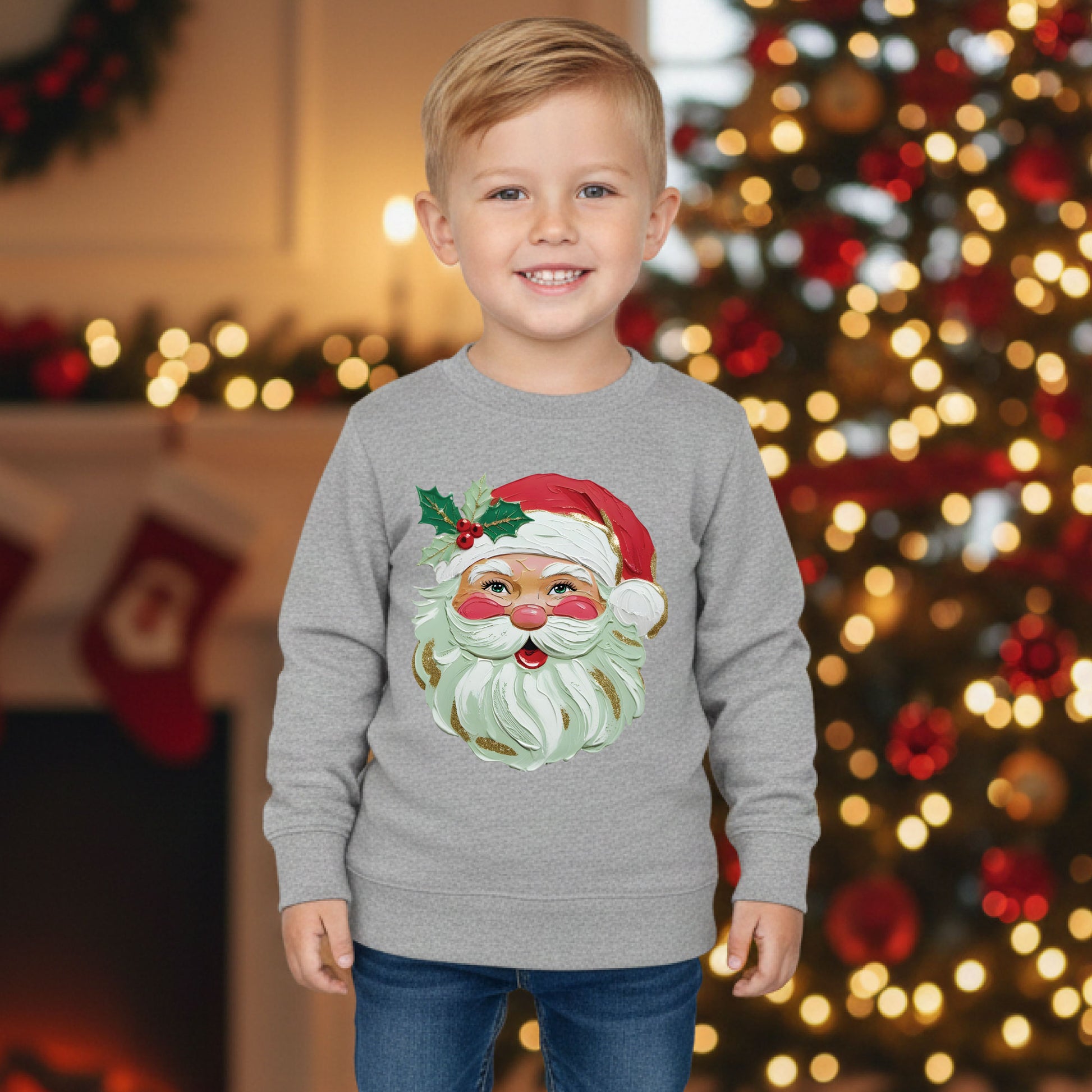 Kids Brushstroke Santa Christmas Sweatshirt Cute Holiday Shirt Toddler Santa Sweater Festive Kids Xmas Top Winter Pullover