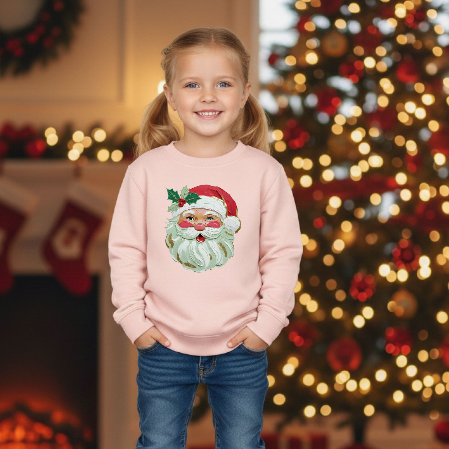 Kids Brushstroke Santa Christmas Sweatshirt Cute Holiday Shirt Toddler Santa Sweater Festive Kids Xmas Top Winter Pullover