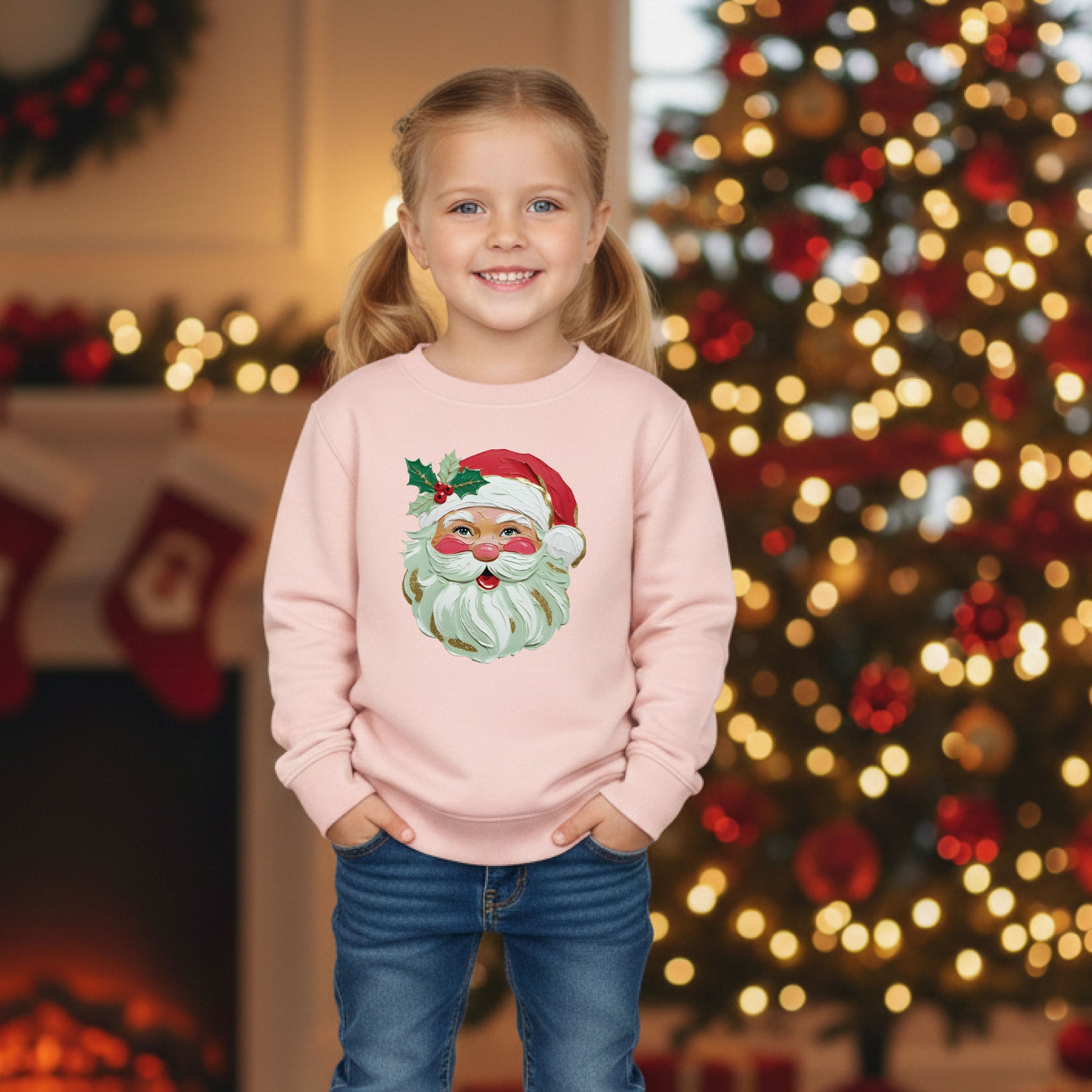 Kids Brushstroke Santa Christmas Sweatshirt Cute Holiday Shirt Toddler Santa Sweater Festive Kids Xmas Top Winter Pullover