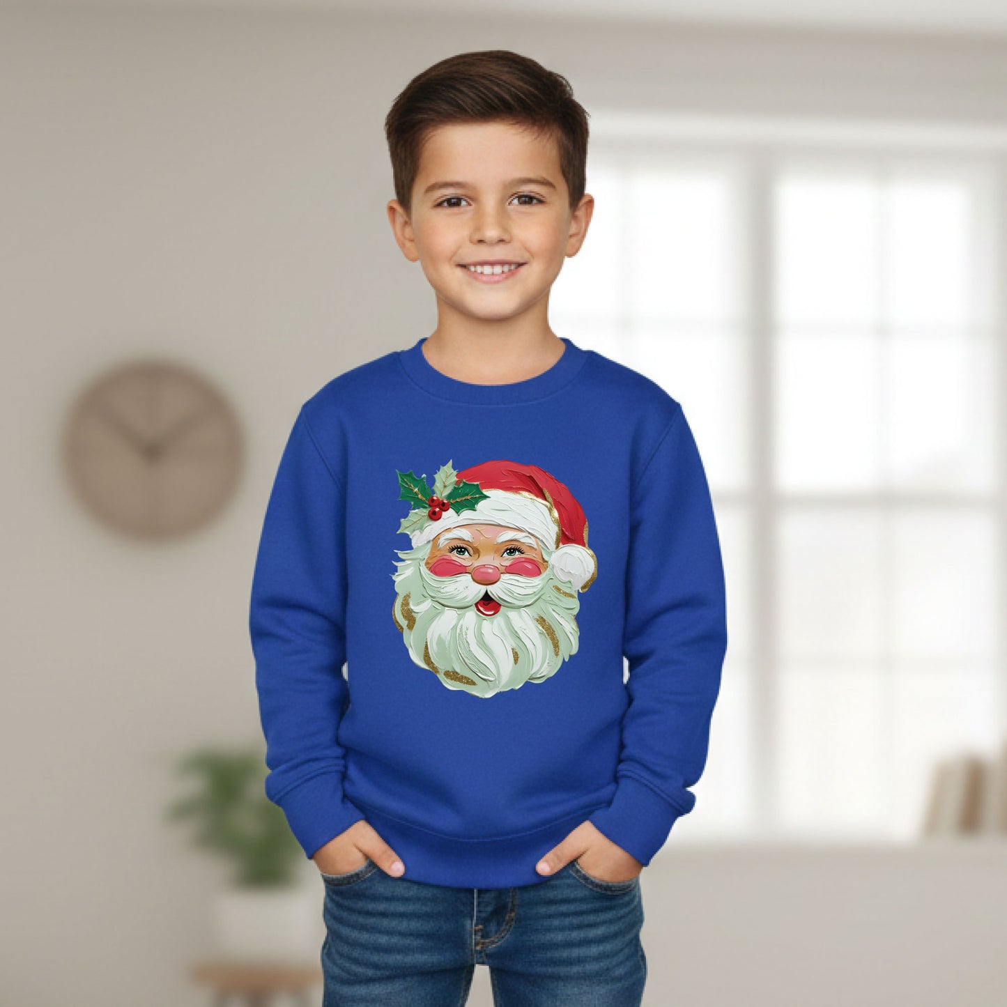 Kids Brushstroke Santa Christmas Sweatshirt Cute Holiday Shirt Toddler Santa Sweater Festive Kids Xmas Top Winter Pullover