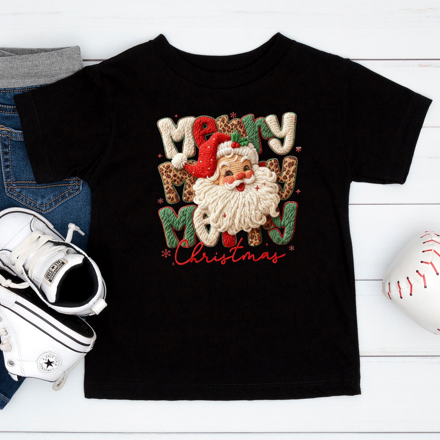 Leopard Merry Christmas Santa Latch Hook Yarn Crochet T Shirts, Santa Christmas Sweatshirt, X-mas Gift Tees