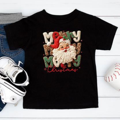 Leopard Merry Christmas Santa Latch Hook Yarn Crochet T Shirts, Santa Christmas Sweatshirt, X-mas Gift Tees