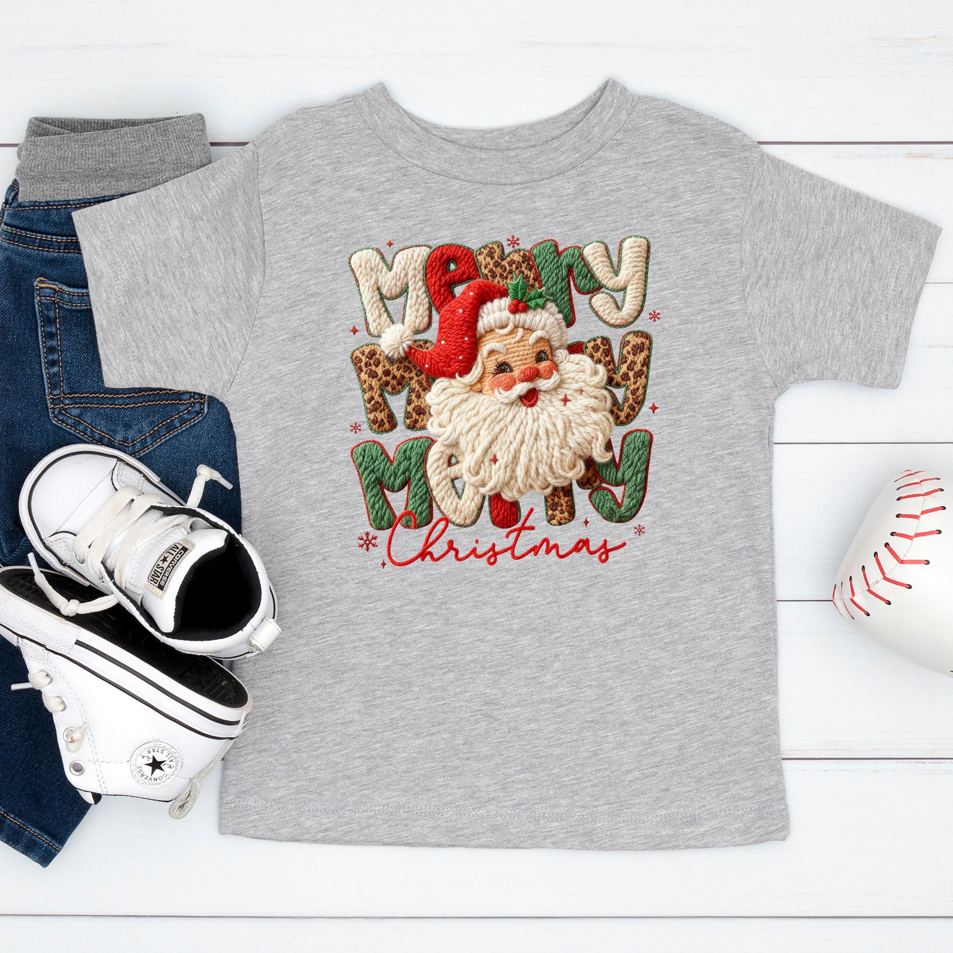 Leopard Merry Christmas Santa Latch Hook Yarn Crochet T Shirts, Santa Christmas Sweatshirt, X-mas Gift Tees