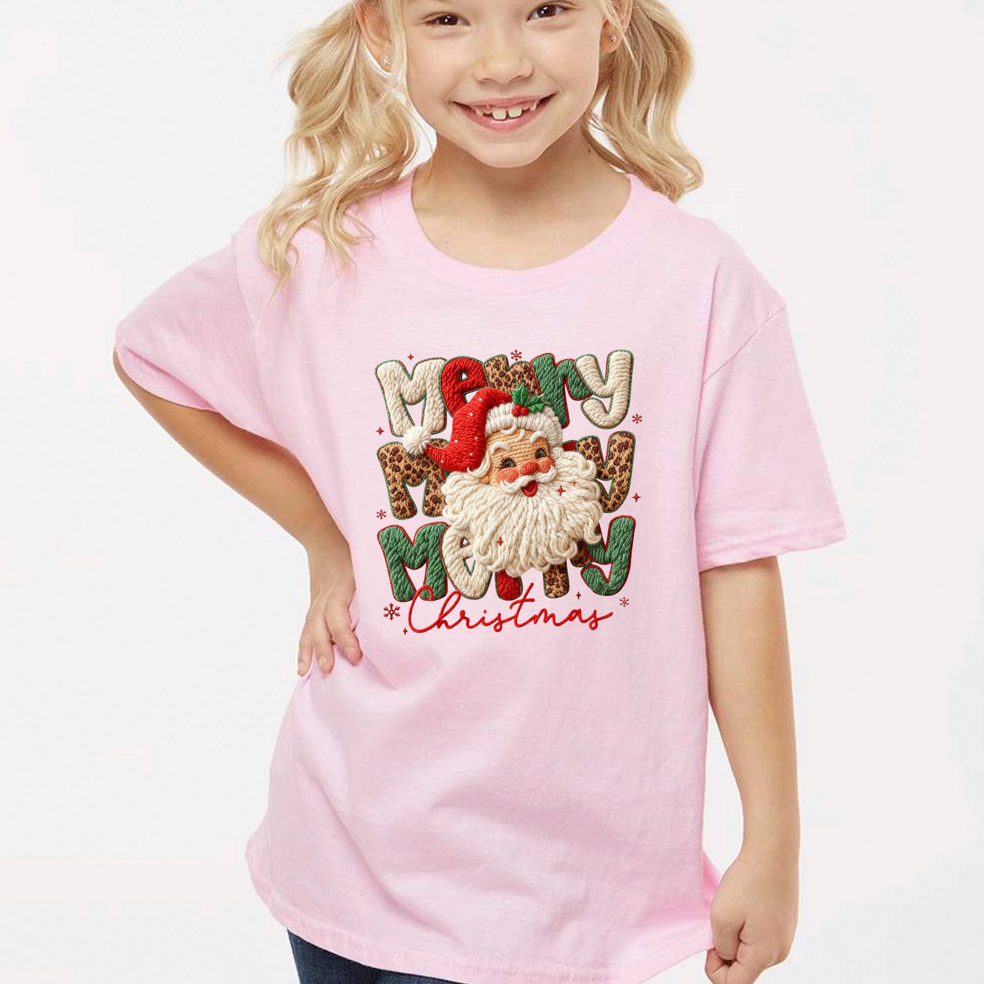 Leopard Merry Christmas Santa Latch Hook Yarn Crochet T Shirts, Santa Christmas Sweatshirt, X-mas Gift Tees