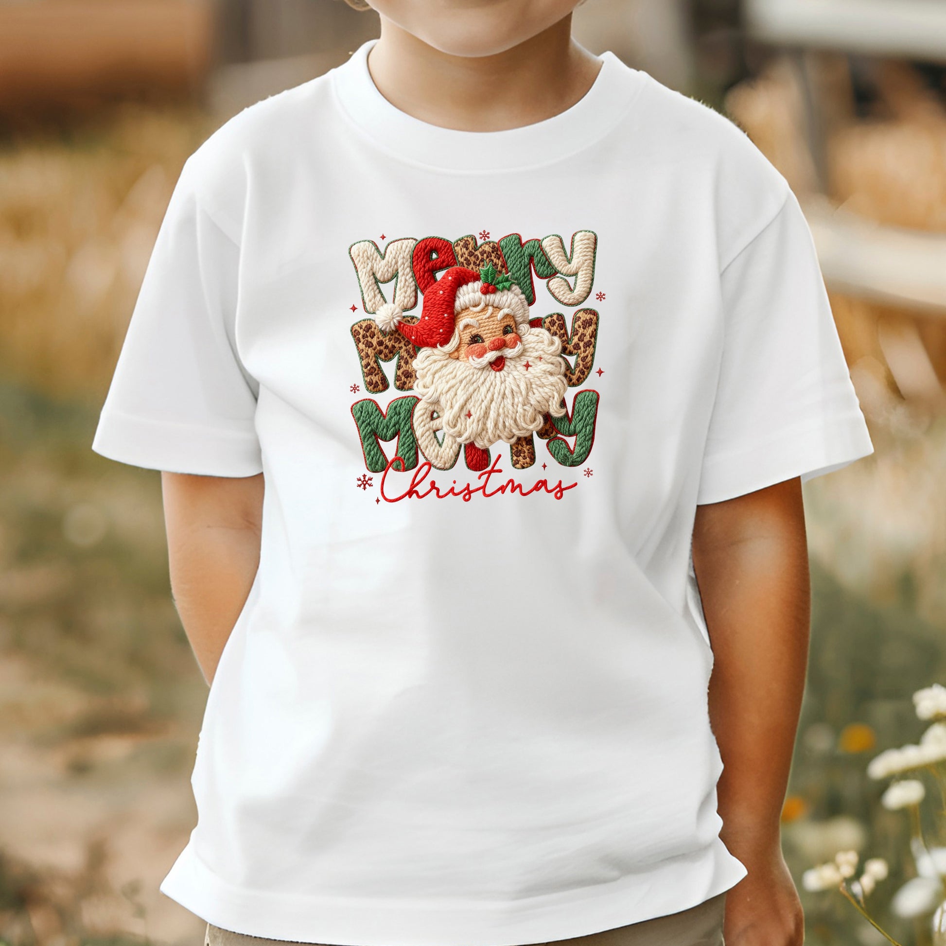 Leopard Merry Christmas Santa Latch Hook Yarn Crochet T Shirts, Santa Christmas Sweatshirt, X-mas Gift Tees