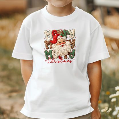 Leopard Merry Christmas Santa Latch Hook Yarn Crochet T Shirts, Santa Christmas Sweatshirt, X-mas Gift Tees
