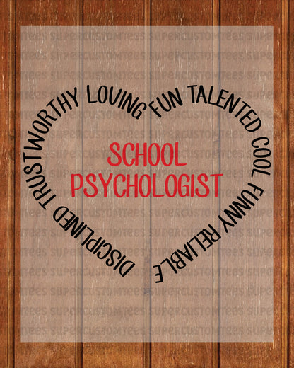 School Psychologist Heart DTF Transfer Ready to Press