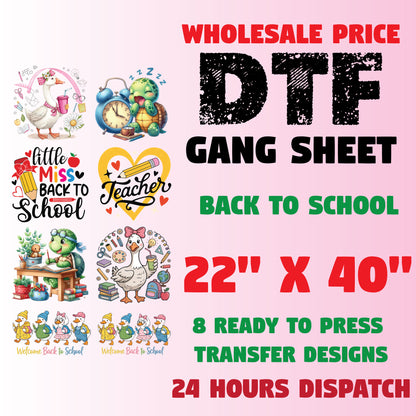 Back to School Premade Gang Sheet Retro School DTF Transfer ready to Press Teacher Student Heat Transfer for Shirts