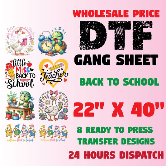 Back to School Premade Gang Sheet Retro School DTF Transfer ready to Press Teacher Student Heat Transfer for Shirts