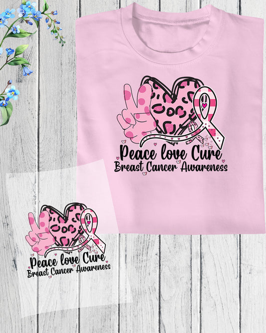 Peace Love Cure Breast Cancer Awareness DTF Transfer Film