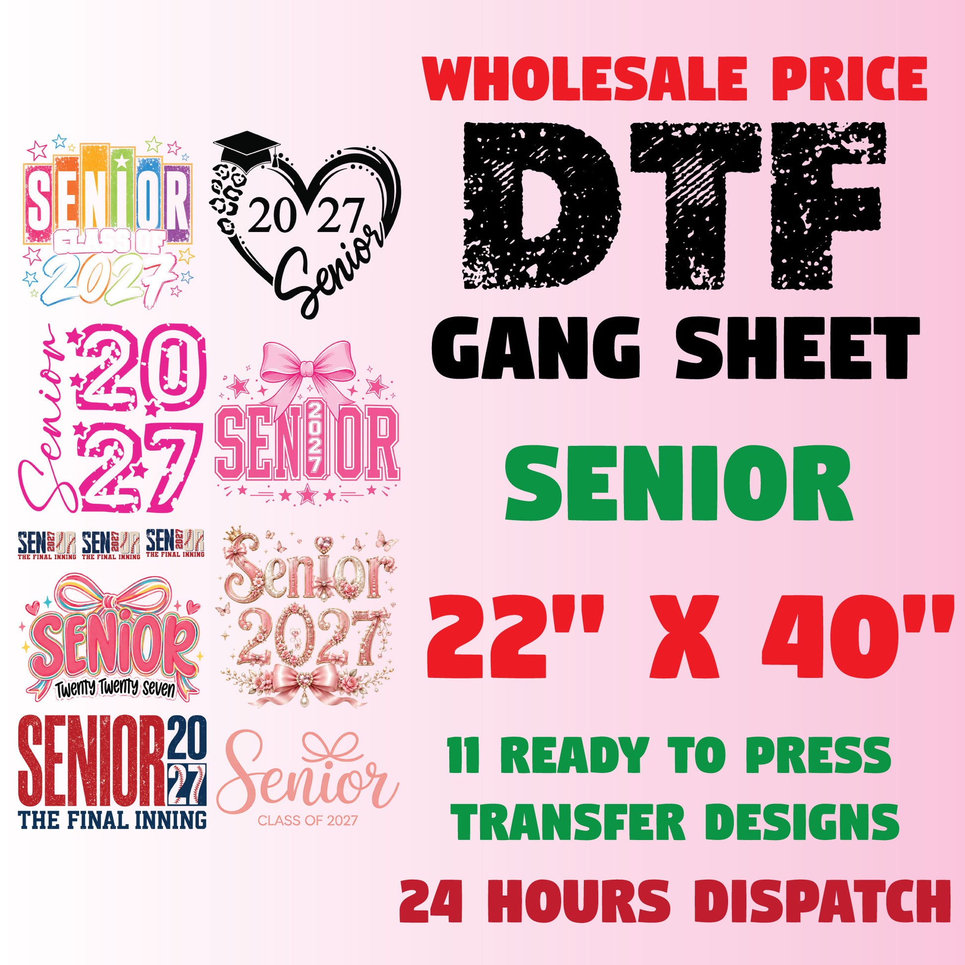 Senior Class Of 2027 Premade DTF Gang Sheet Graduation Class of 2k27 DTF Transfer Ready to Press Trendy Senior Heat Transfer For Shirts