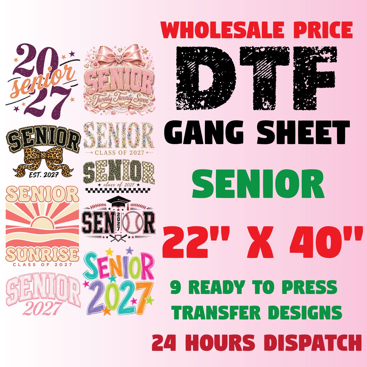 DTF Gang Sheet Senior Class of 2027 Premade Graduation DTF Transfer Ready to Press Class of 2k27 Heat Transfer Trendy Senior Shirt