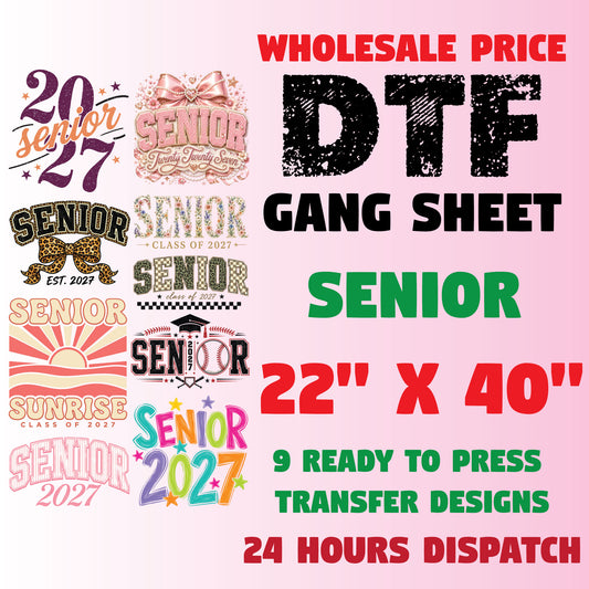 DTF Gang Sheet Senior Class of 2027 Premade Graduation DTF Transfer Ready to Press Class of 2k27 Heat Transfer Trendy Senior Shirt