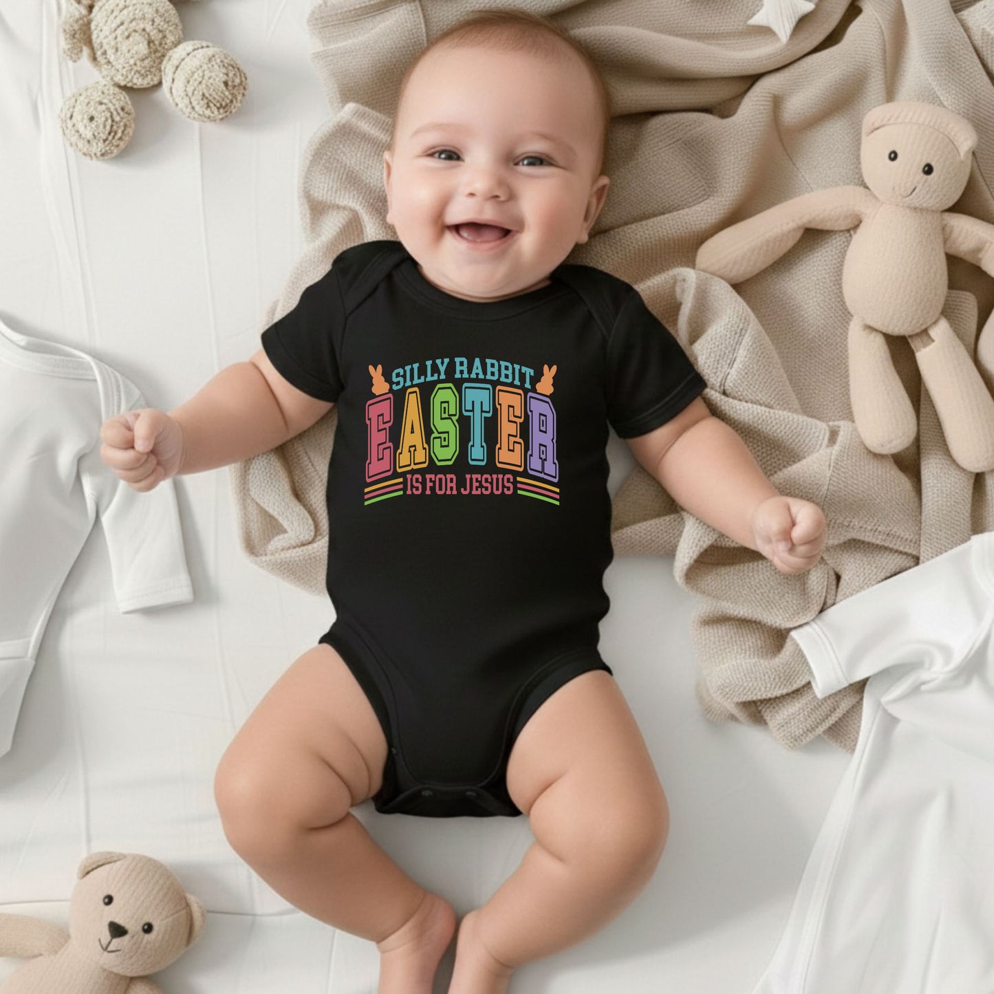 Silly Rabbit Easter Is For Jesus Childrens T Shirt Christian Easter Sweatshirt Jesus Bunny Baby Bodysuit Easter Retro Longsleeve
