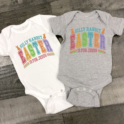 Silly Rabbit Easter Is For Jesus Childrens T Shirt Christian Easter Sweatshirt Jesus Bunny Baby Bodysuit Easter Retro Longsleeve