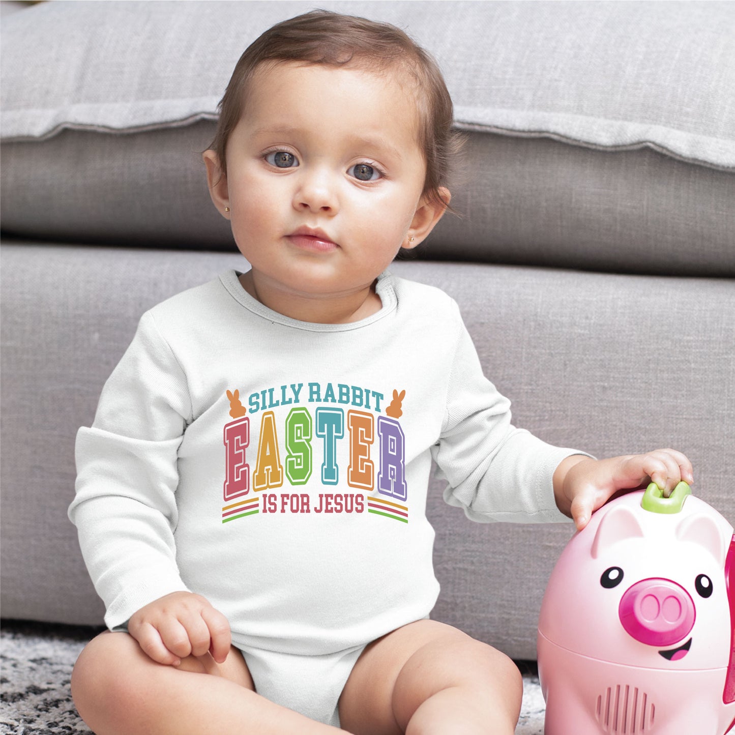 Silly Rabbit Easter Is For Jesus Childrens T Shirt Christian Easter Sweatshirt Jesus Bunny Baby Bodysuit Easter Retro Longsleeve