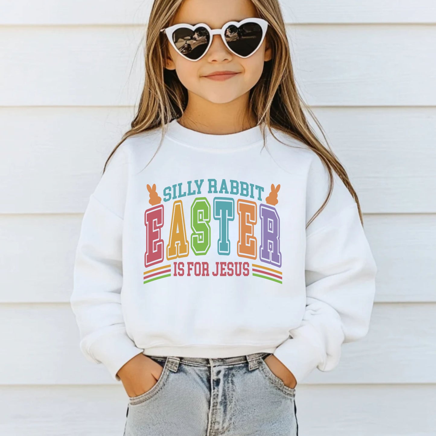 Silly Rabbit Easter Is For Jesus Childrens T Shirt Christian Easter Sweatshirt Jesus Bunny Baby Bodysuit Easter Retro Longsleeve