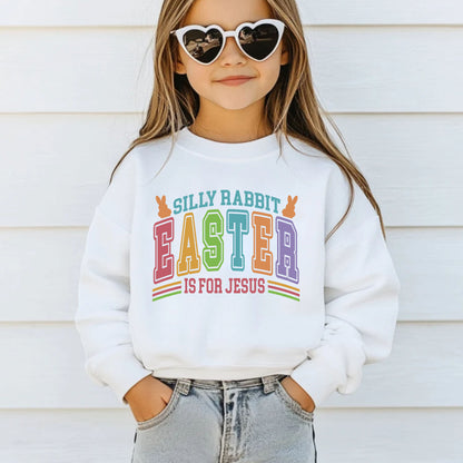 Silly Rabbit Easter Is For Jesus Childrens T Shirt Christian Easter Sweatshirt Jesus Bunny Baby Bodysuit Easter Retro Longsleeve