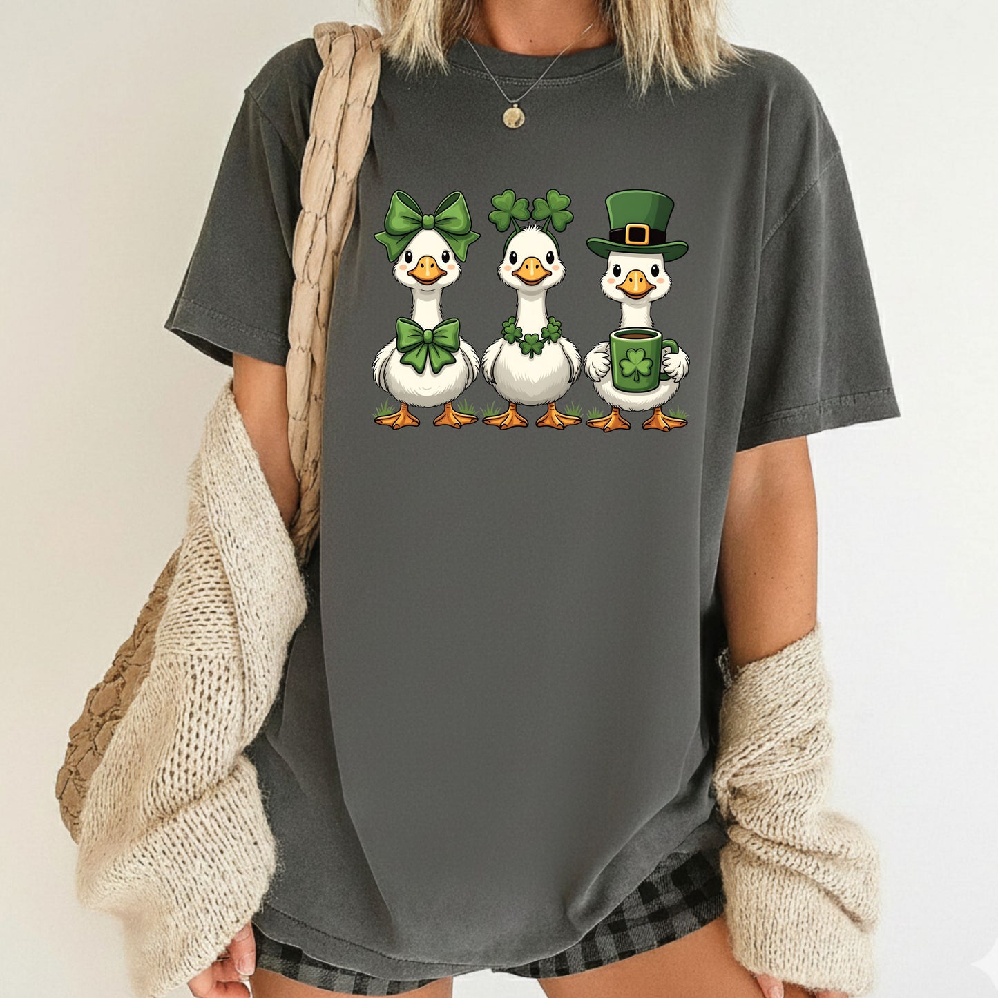 Silly Goose Character Shirt St. Patrick’s Day Shamrock Sweatshirt Saint Patrick Party Tees Irish Green Sweater For Men Women Kids