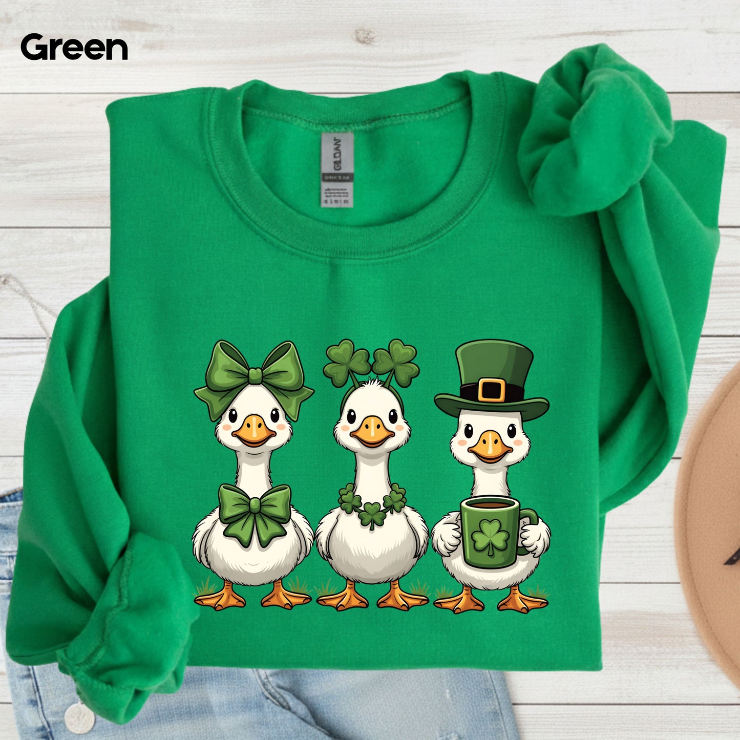 Silly Goose Character Shirt St. Patrick’s Day Shamrock Sweatshirt Saint Patrick Party Tees Irish Green Sweater For Men Women Kids
