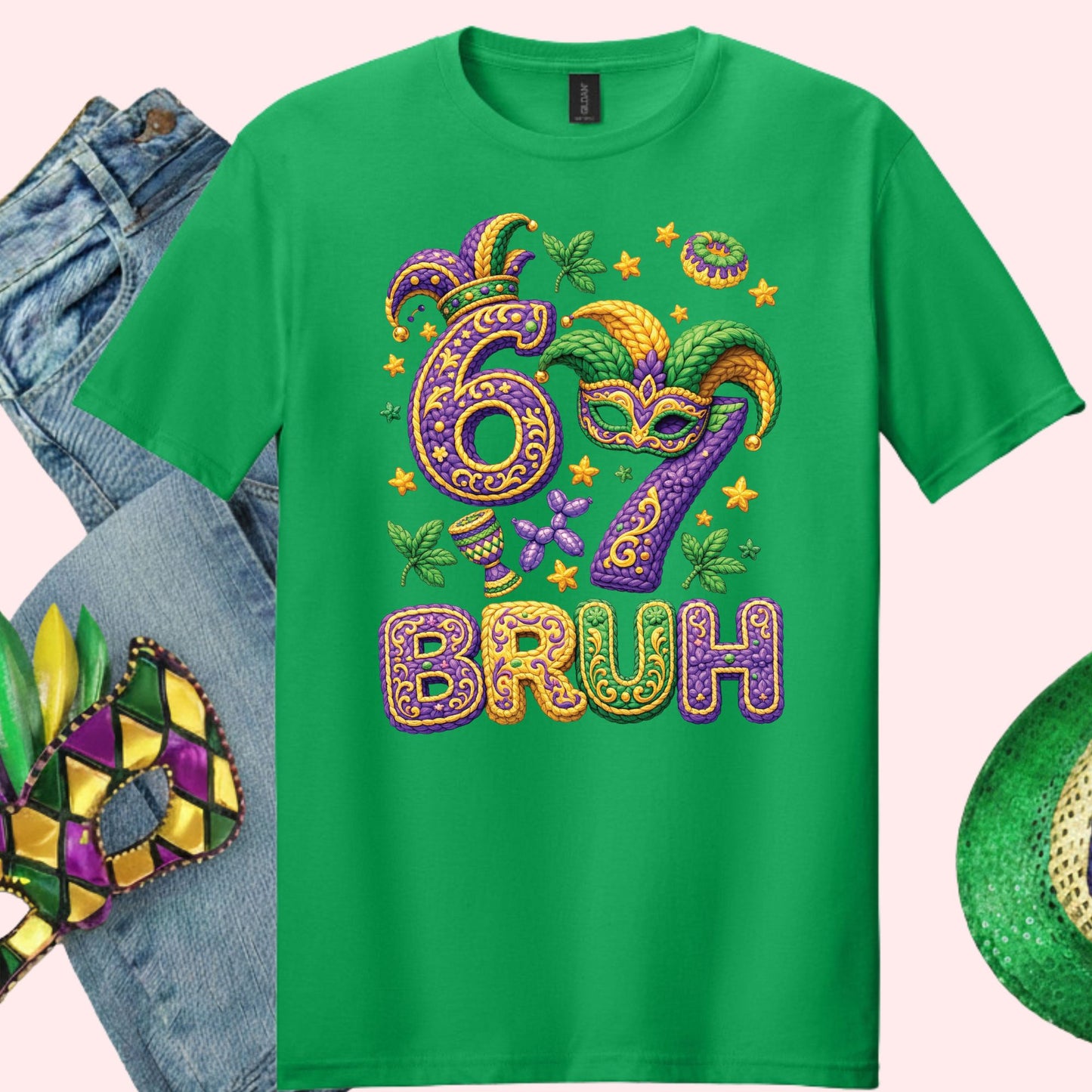 Six Seven Mardi Gras Bruh Sweatshirt Funny New Orleans Parad Carnival Shirt for Family NOLA Festival Tees for Women Men and Kids Gifts