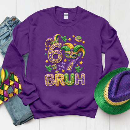 Six Seven Mardi Gras Bruh Sweatshirt Funny New Orleans Parad Carnival Shirt for Family NOLA Festival Tees for Women Men and Kids Gifts
