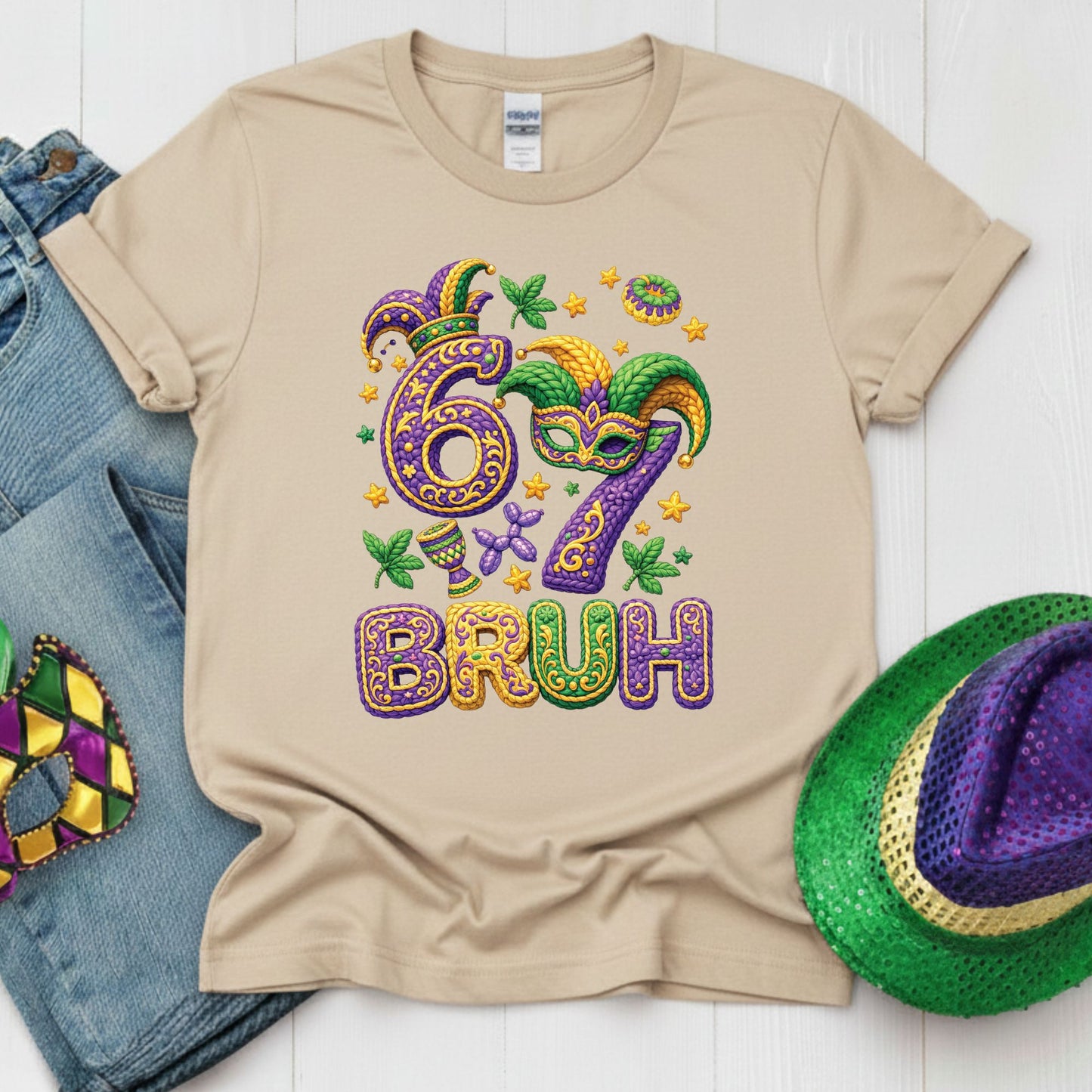 Six Seven Mardi Gras Bruh Sweatshirt Funny New Orleans Parad Carnival Shirt for Family NOLA Festival Tees for Women Men and Kids Gifts