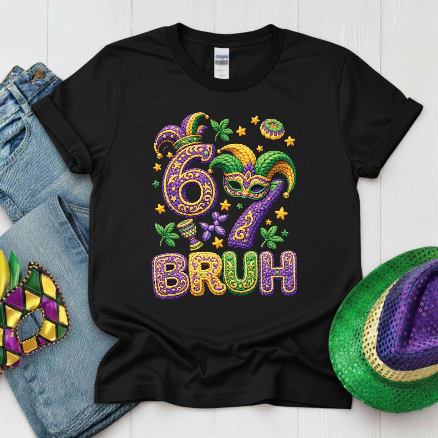 Six Seven Mardi Gras Bruh Sweatshirt Funny New Orleans Parad Carnival Shirt for Family NOLA Festival Tees for Women Men and Kids Gifts