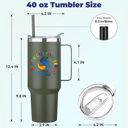 Custom Tumbler Insulated Stainless Steel Tumbler with Handle - 40 oz