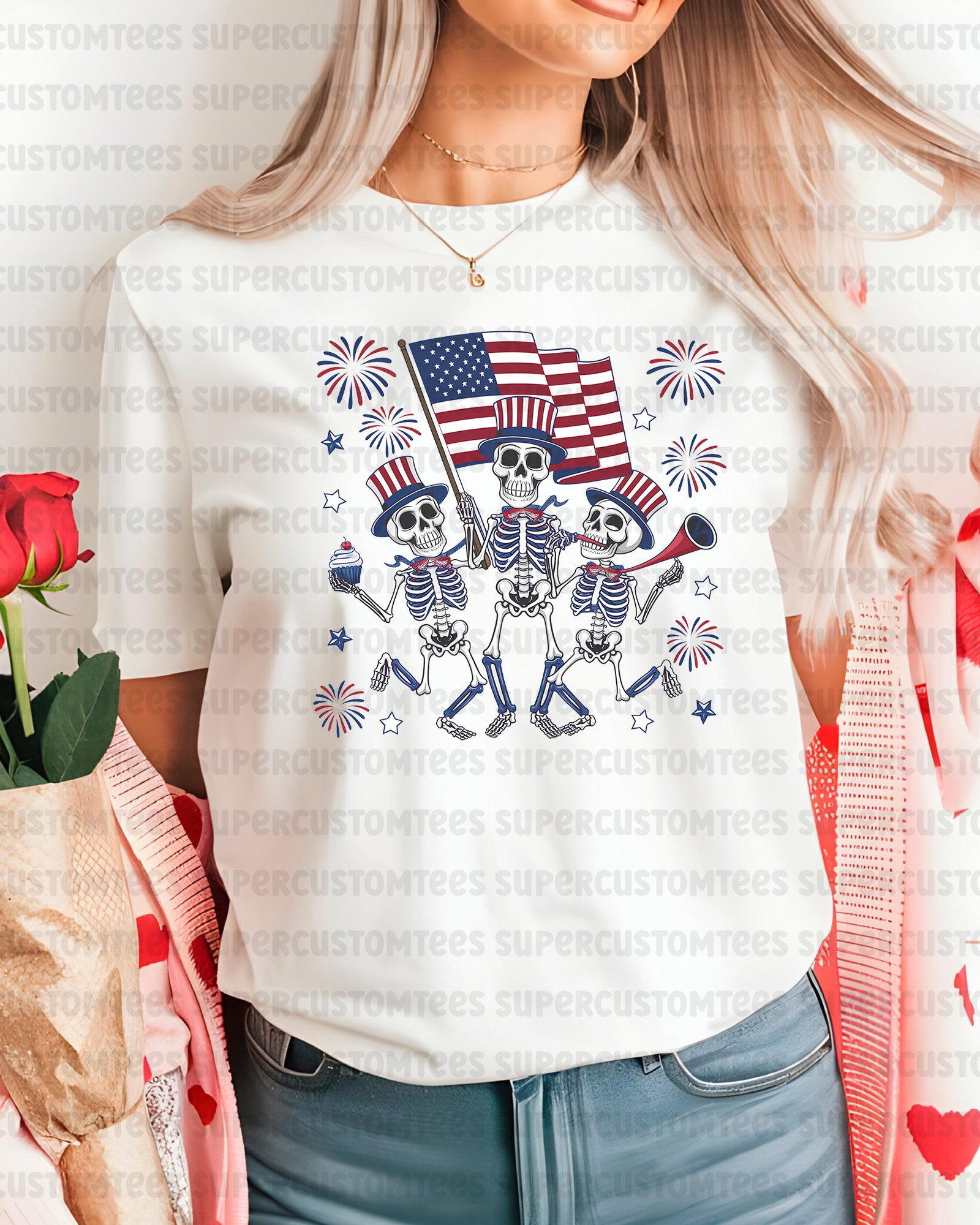 Skeleton Independence Day Heat Transfer for Shirts
