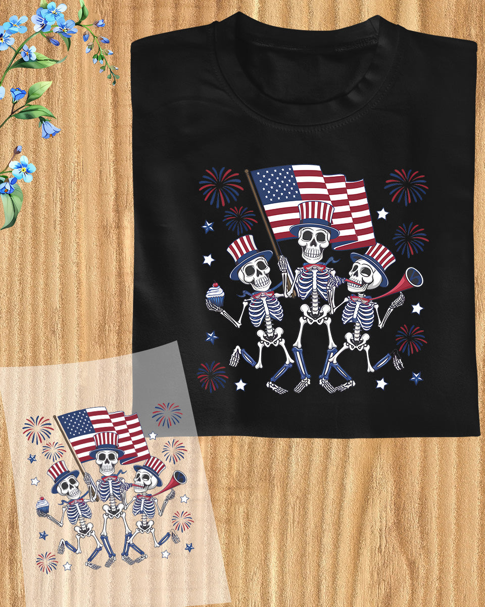 Skeleton Independence Day Heat Transfer for Shirts