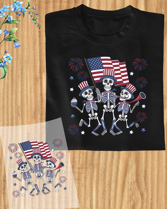 Skeleton Independence Day Heat Transfer for Shirts