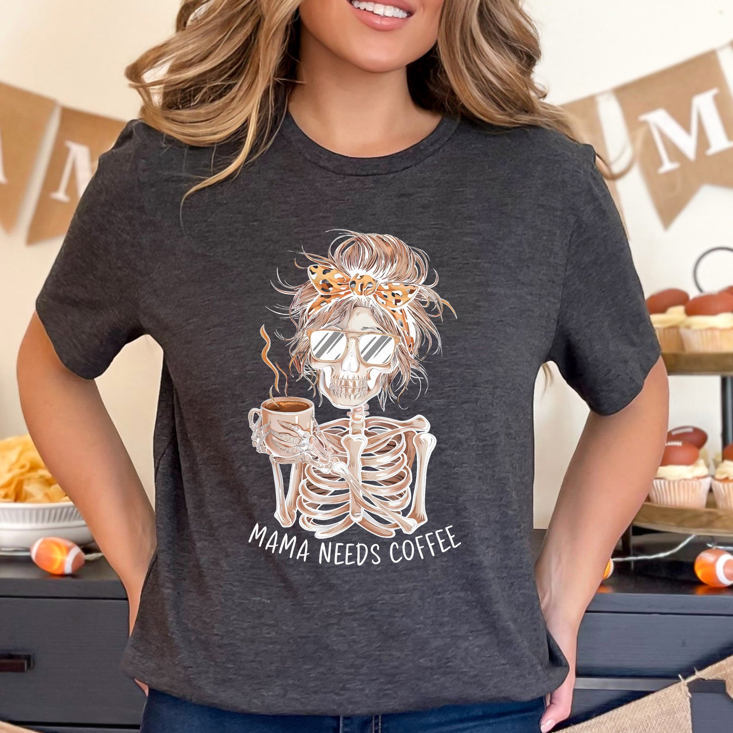 Skeleton Messy Bun Mama Shirt