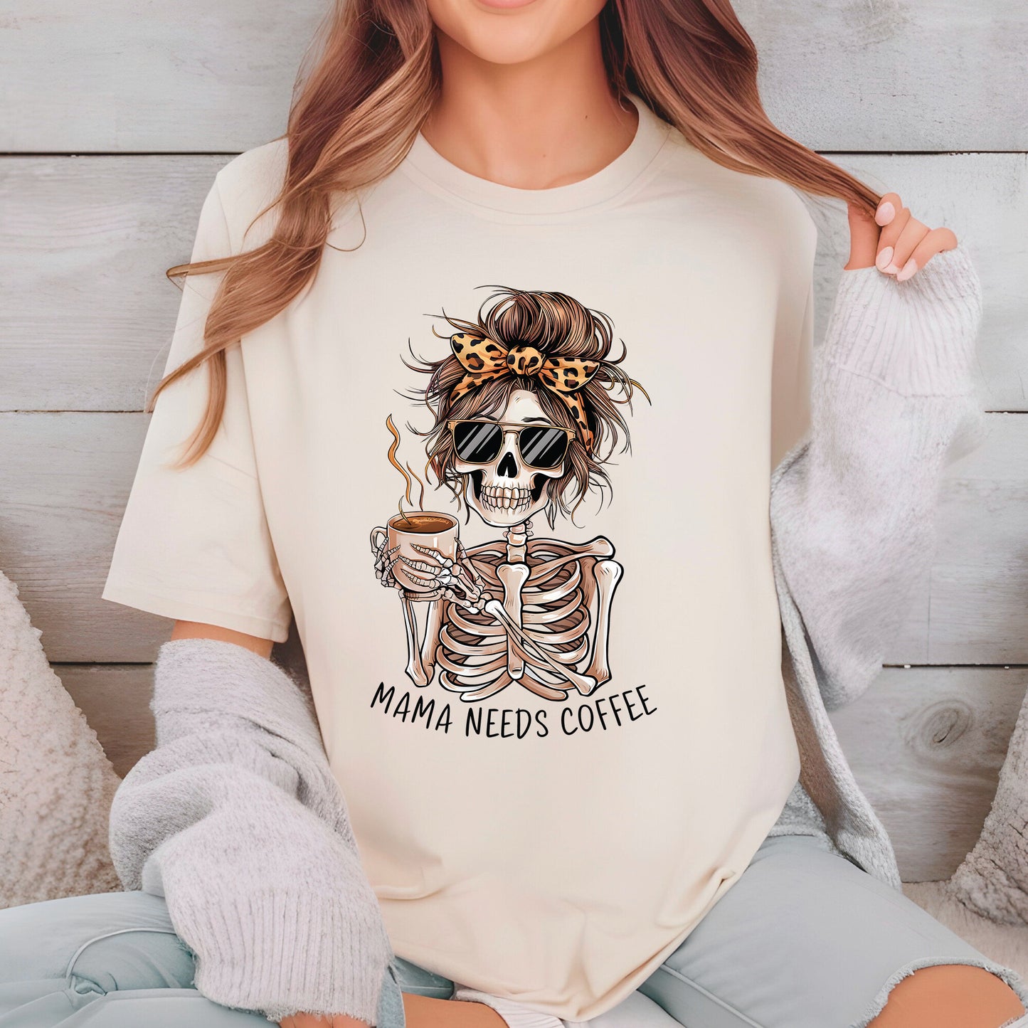 Skeleton Messy Bun Mama Shirt