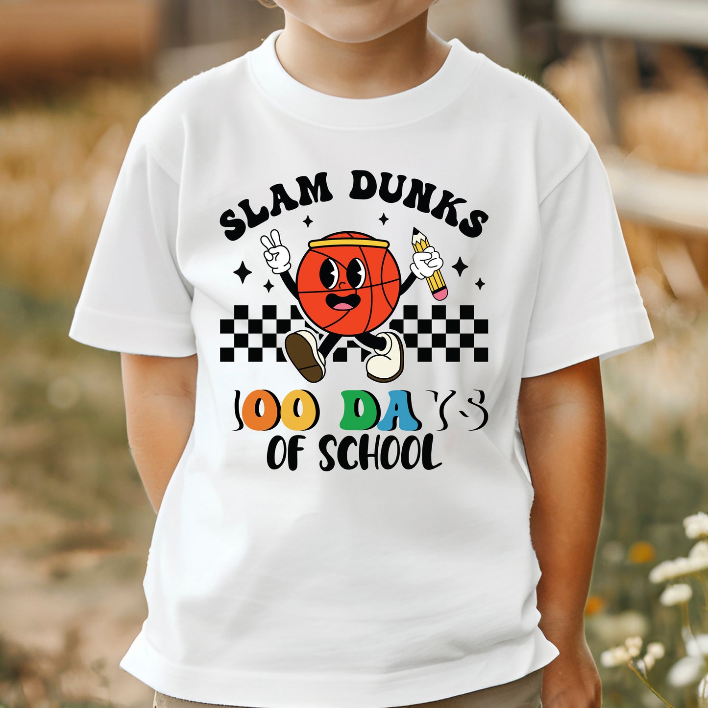 Slam Dunks 100 Days of School Basketball DTF Transfer, Ready to Press Heat Transfer for Shirts, Fun 100 Days of School Sports Design, UV Sticker