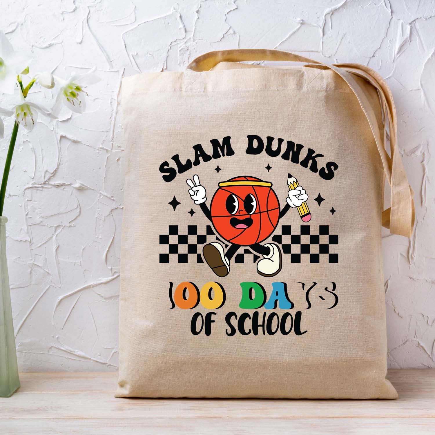 Slam Dunks 100 Days of School Basketball DTF Transfer, Ready to Press Heat Transfer for Shirts, Fun 100 Days of School Sports Design, UV Sticker