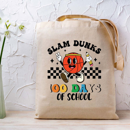 Slam Dunks 100 Days of School Basketball DTF Transfer, Ready to Press Heat Transfer for Shirts, Fun 100 Days of School Sports Design, UV Sticker